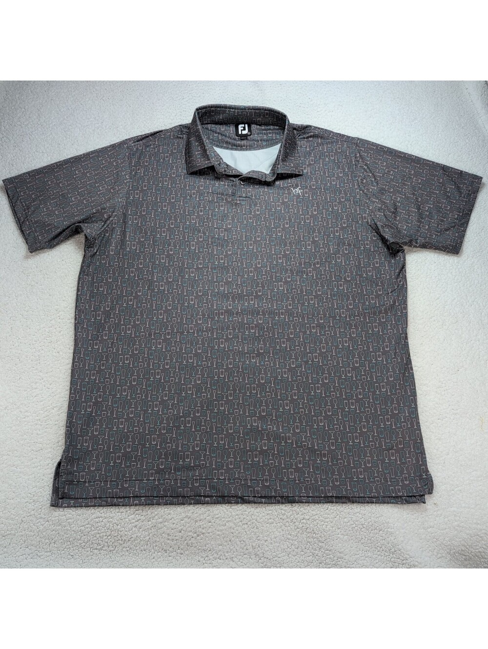 FootJoy FJ Golf Polo Shirt Men’s 2XL Gray Cocktail Drink Glass Print Stretch